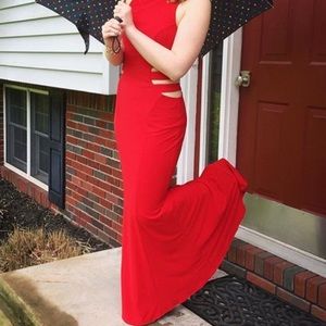 Red Faviana Strappy Prom Dress